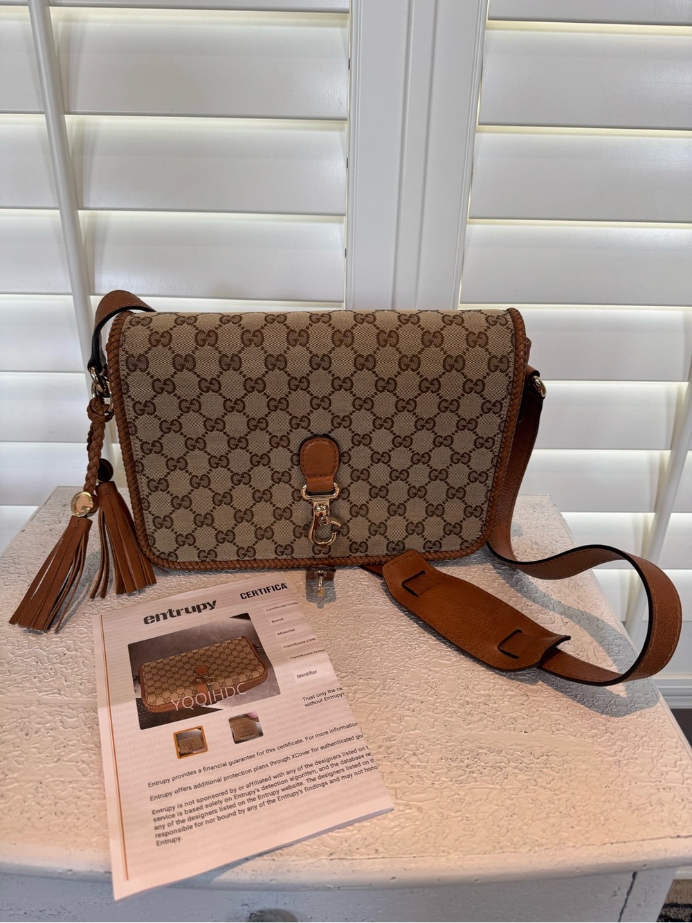 Gucci Marrakech Beige & Brown GG Supreme Canvas Crossbody with Tassel